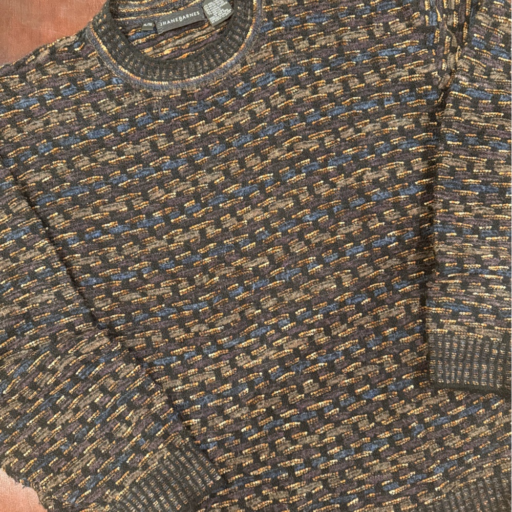 Vintage Jhane Barnes Sweater Size XL Geometric Wool Blend Rare Made In Hong Kong